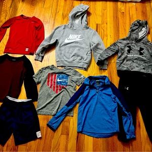 Size 5 - Nike pro dri-fit shirt; Under Armour hoodie and sweats set;Nike hoodie;